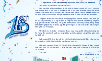 Thư chúc mừng của Hiệu trưởng nhân ngày thành lập Trường Đại học Công nghệ Thông tin, ĐHQG-HCM (8/6/2006 - 8/6/2024)